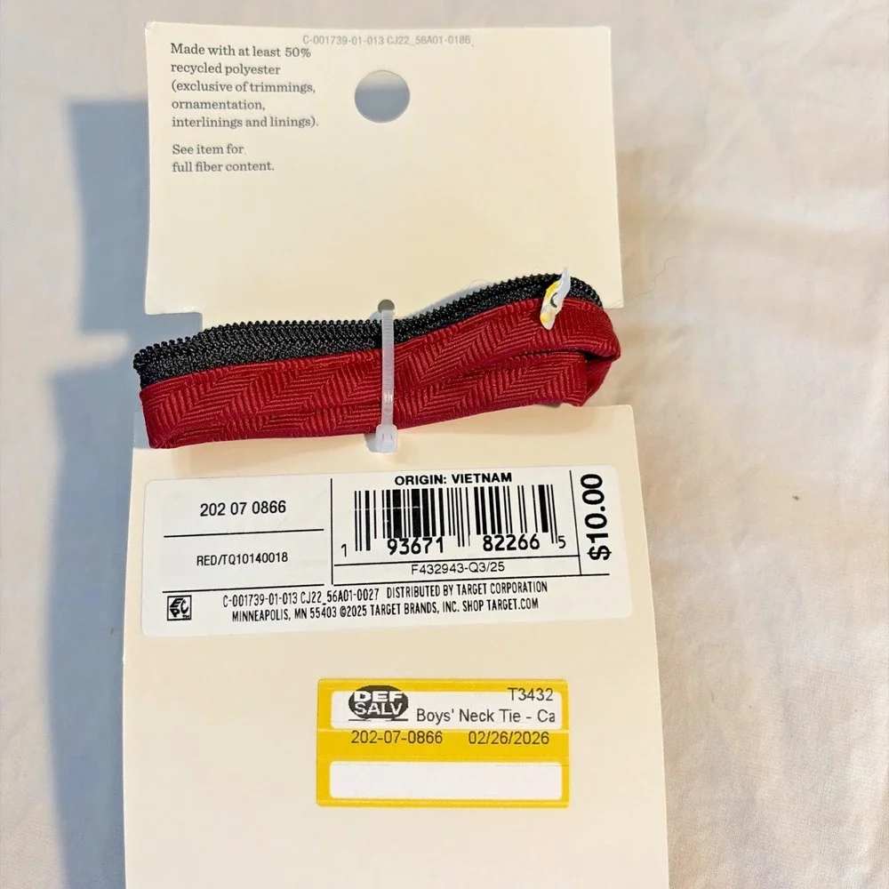 Cat & Jack Zipper Tie In Red - 14 Inches